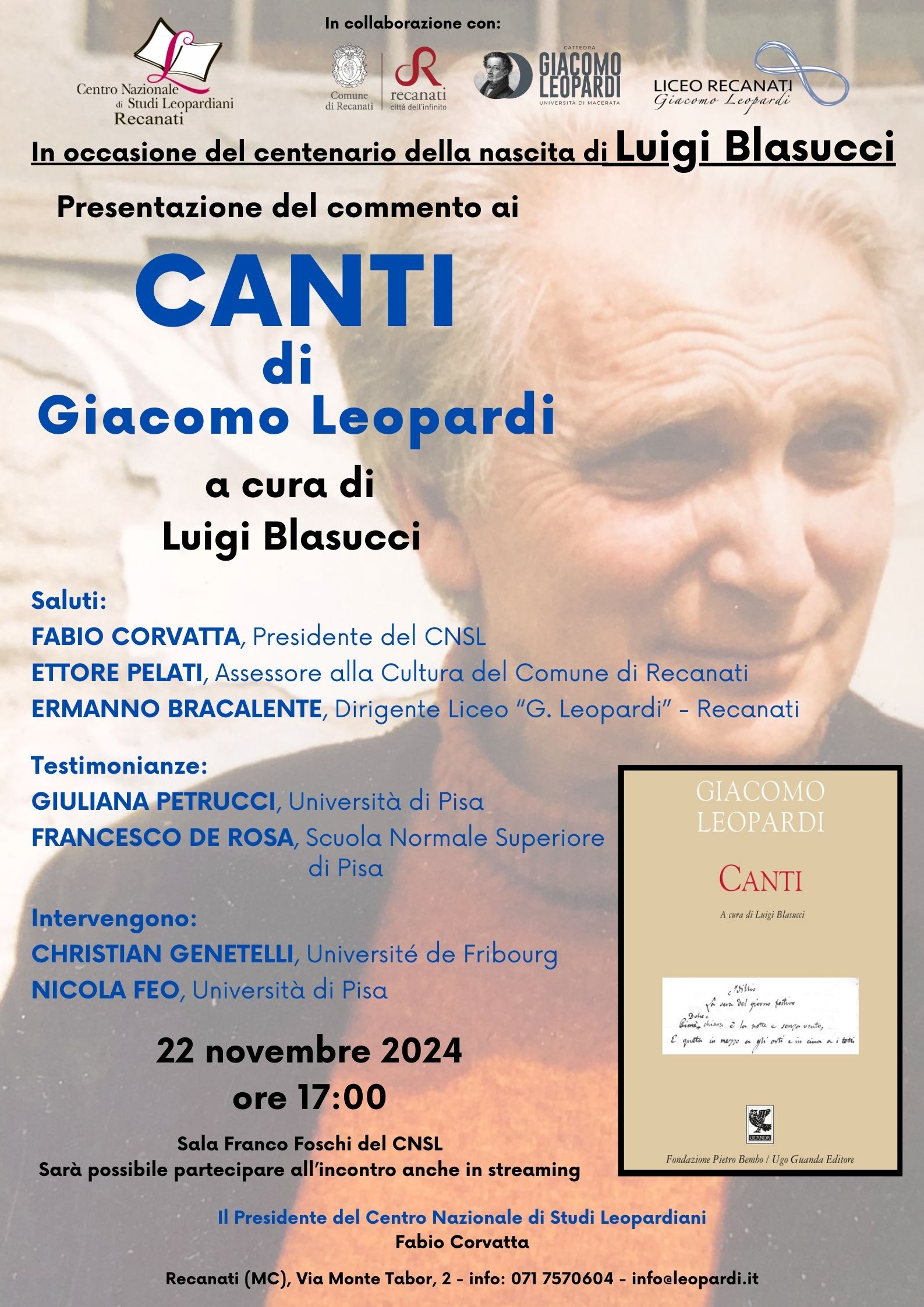 Omaggio a Luigi Blasucci nel centenario della nascita