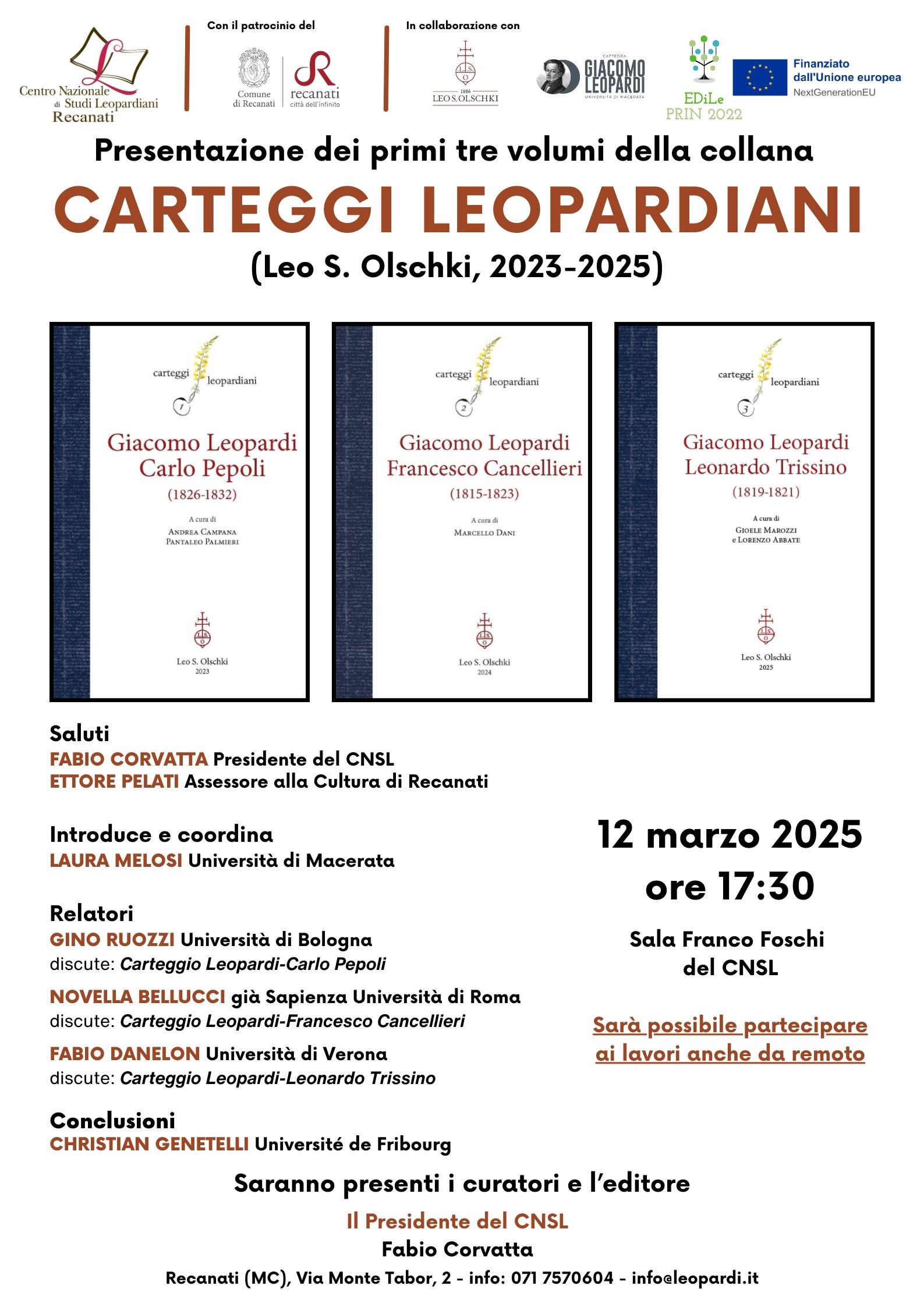 Presentazione dei primi tre Carteggi leopardiani