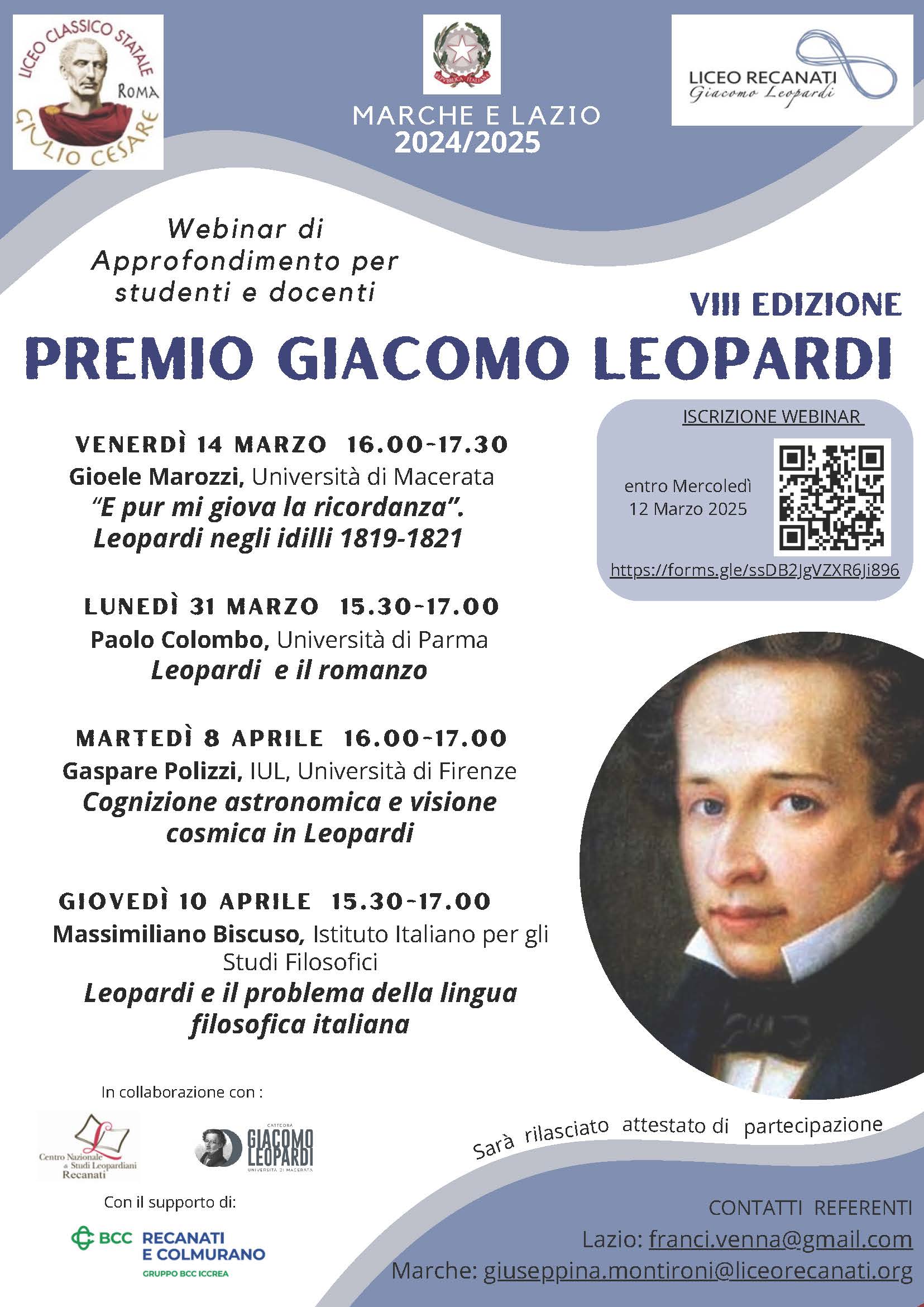 Webinar di approfondimento per il Premio "Giacomo Leopardi" scuole