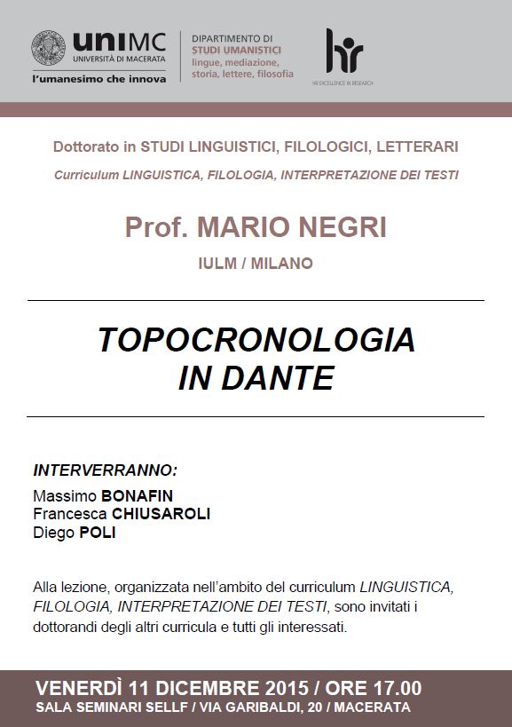 Locandina Topocronologia in Dante