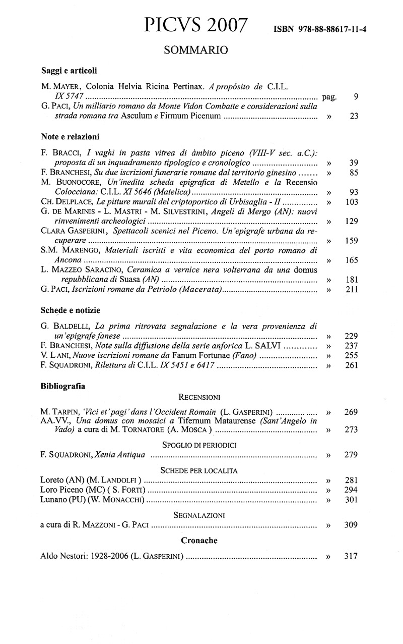 Picus 2007, indice