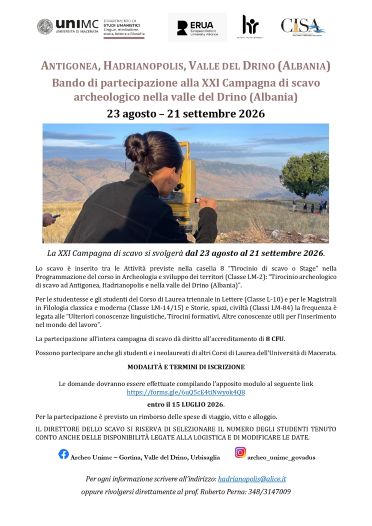 ANTIGONEA, HADRIANOPOLIS, VALLE DEL DRINO (ALBANIA): bando di partecipazione alla XXI Campagna di scavo archeologico nella valle del Drino (Albania)