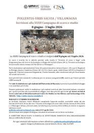 POLLENTIA-URBS SALVIA / VILLAMAGNA - Iscrizioni alla XXXII Campagna di scavo e studio
