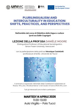 Seminario "PLURILINGUALISM AND INTERCULTURALITY IN EDUCATION: SHIFTS, PRACTICES, AND PERSPECTIVES" 